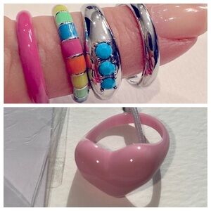 NEW Pura Vida Sun Tropic ring stack size 7 & Pink Bubble Heart Ring